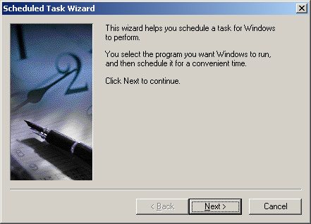 Scheduled task wizard opening screen