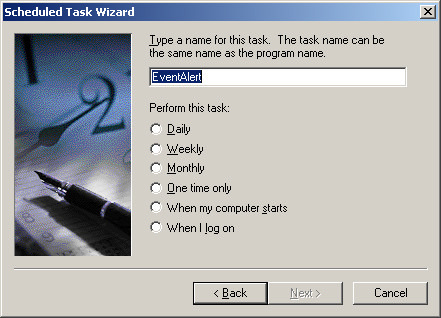 Scheduled task wizard frequency selection