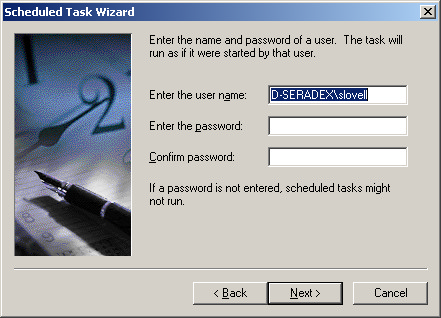 Scheduled task wizard user account selection