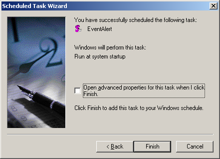 Scheduled task wizard completion screen