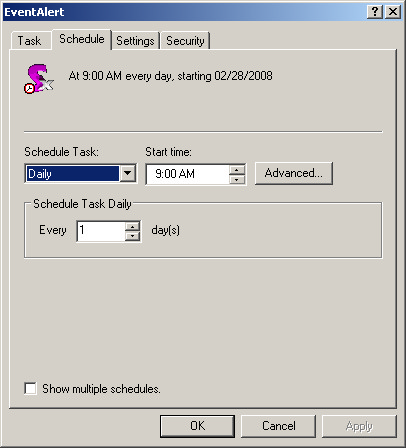 Scheduled task properties Schedule tab