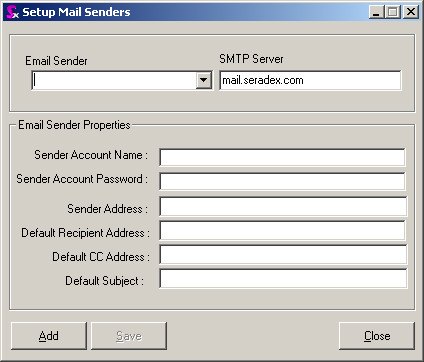 The e-mail setup form shown immediately after opening