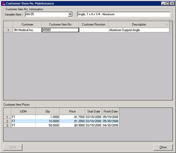 Customer Item No Maintenance form in Item Editor mode