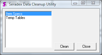 Database Cleanup form set to remove unused item specs