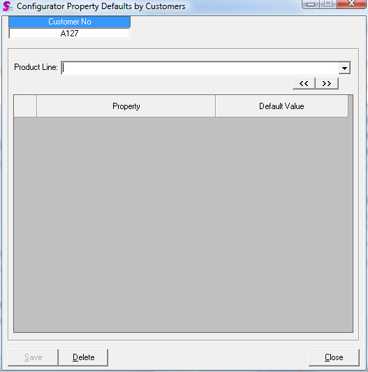 Configurator Property Defaults by Customer form shown without data