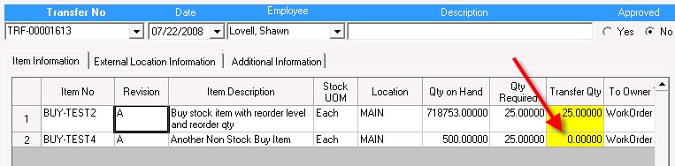Transfer Qty is set to 0 for Buy to Order Items