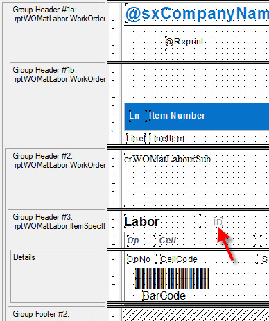 Transaction ID field indicated by red arrow.  Right click anywhere in grey area listing report sections to open the Section Expert