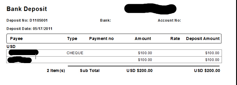 Sample bank deposit