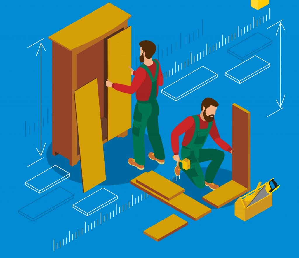 Illustration of man assembling a closet